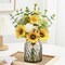 Spring Tabletop Decor – Artificial Sunflowers with Vase, Faux Silk Flower Arrangement with Daisies, Eucalyptus & Carnation for Kitchen Dining Table, Coffee Table & Farmhouse Centerpiece Decor